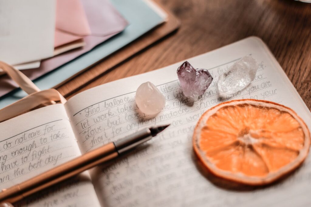 hindsight reflection journal with crystals
